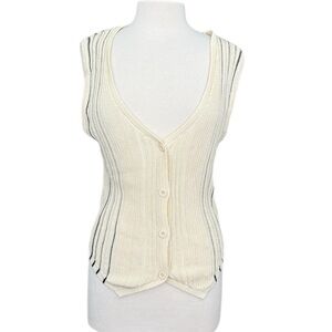 NFINITY Cream Knit Top with Black Stripes Small